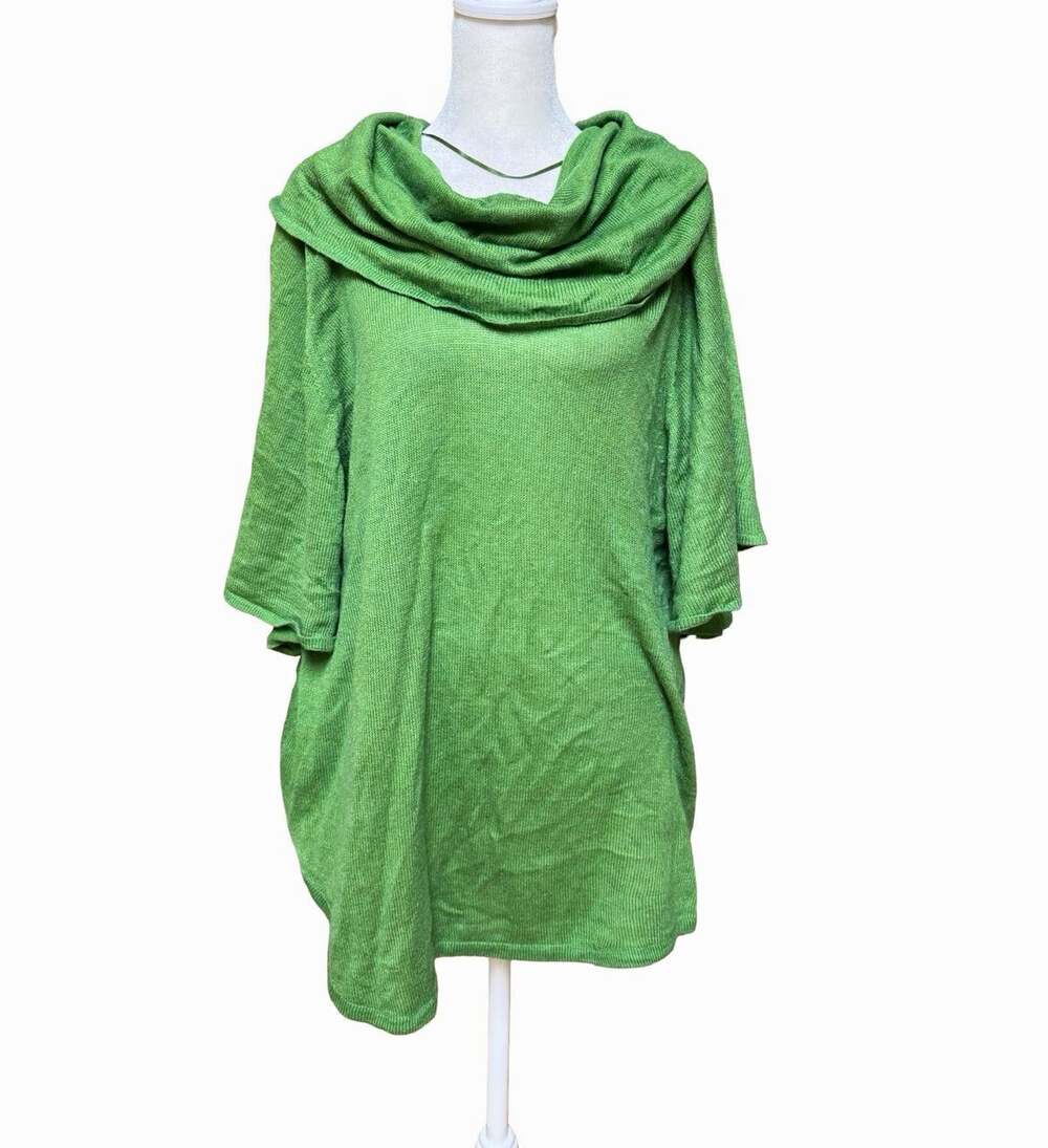 INC International Concepts Women XL Green Cowl Neck Poncho Angora Wool Sweater